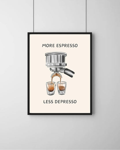 Modern bir mutfak masası üzerinde sergilenen kahve temalı 2'li çerçeveli poster kullanım örneği