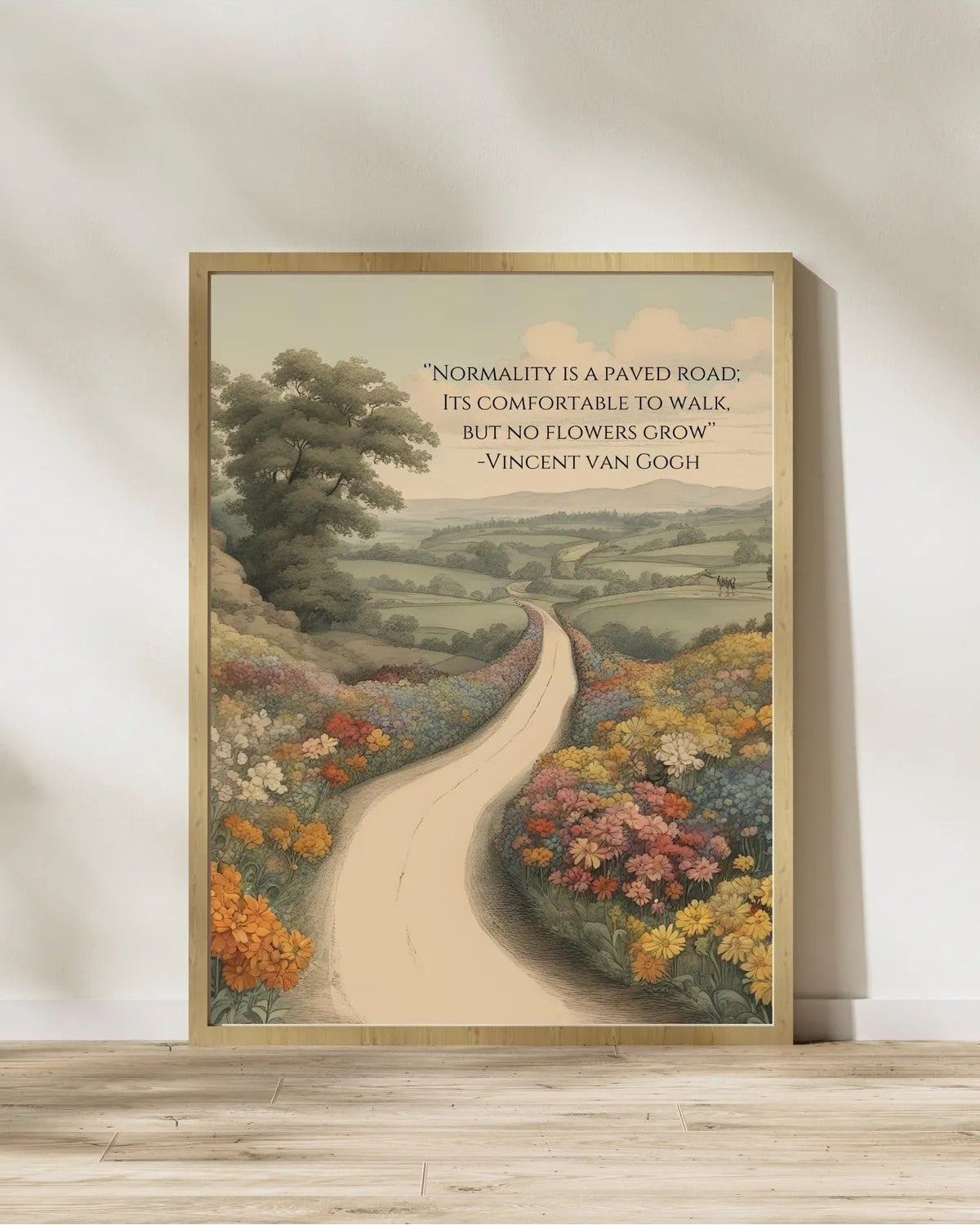 Modern ofis veya çalışma odası için sanatsal manzara temalı çerçeveli poster kullanım örneği