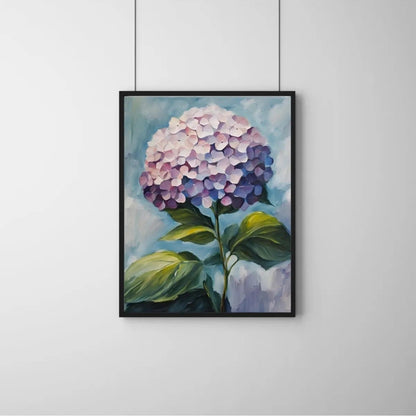 Modern oturma odası dekorasyonu için ortanca çiçeği çerçeveli tablo kullanım örneği