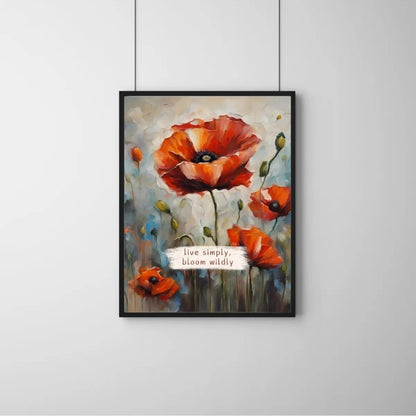 Modern salon dekorasyonu için sanatsal çiçek temalı çerçeveli poster kullanım örneği