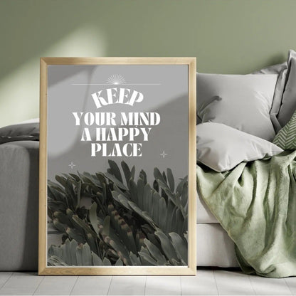 Yaprak desenli motivasyonel poster üzerindeki sanatsal yazı ve botanik detay çekimi