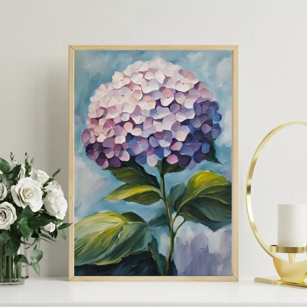 SÜMER Art Decoration Ortanca Çiçeği modern yağlıboya görünümlü poster ana görseli