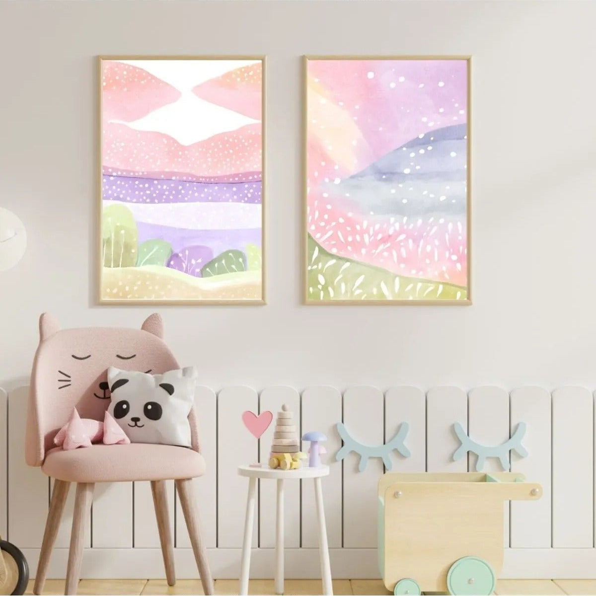 SÜMER Art Decoration masalsı pastel tonlarda 2'li çocuk odası suluboya poster seti ana görseli