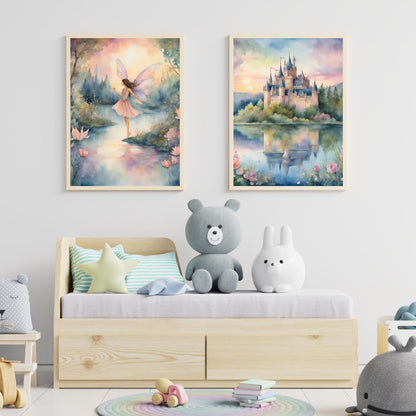 SÜMER Art Decoration 'Peri Kızı ve Sihirli Şato' çocuk odası 2'li dekoratif tablo seti ana görseli