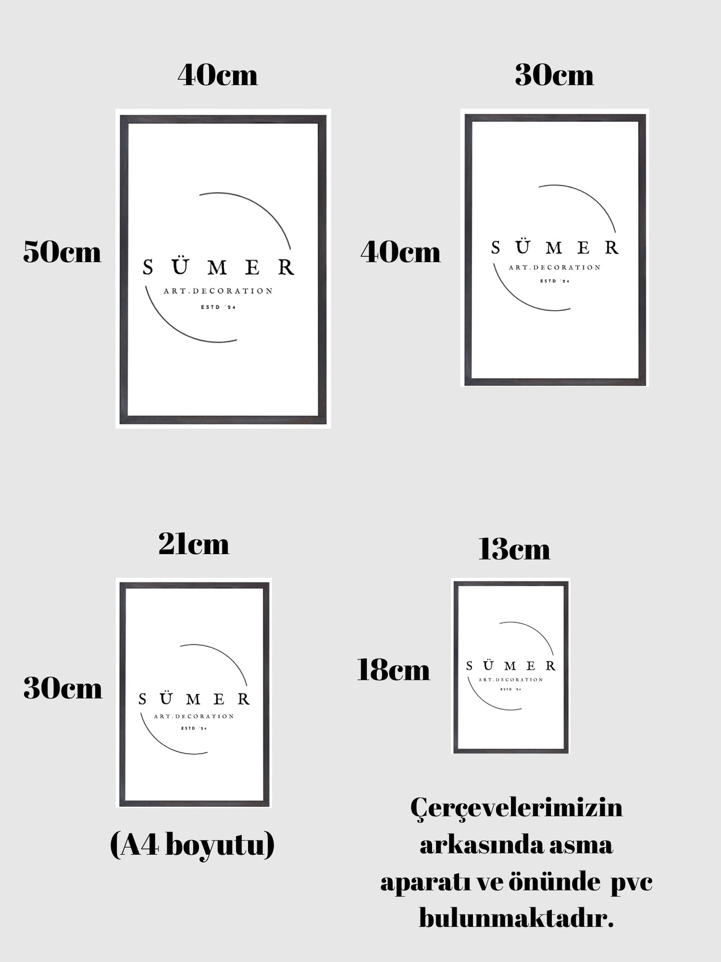 Sümer Art Modern Ahşap / Siyah / Beyaz Çerçeve – Minimalist İnce Tasarım (4 Farklı Boyut Seçeneği)