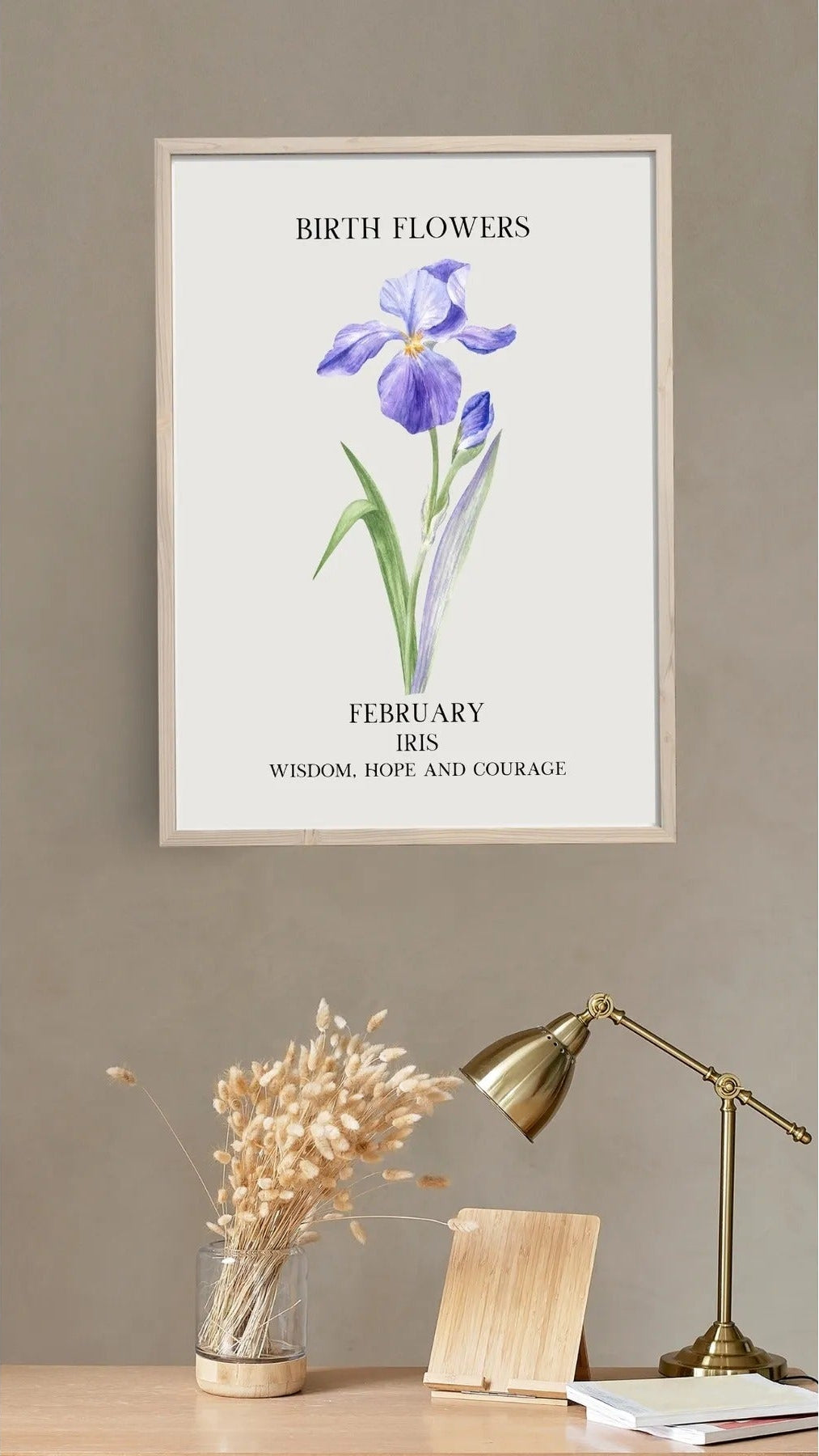 SÜMER Art Decoration Şubat ayı doğum çiçeği Iris (İris) temalı sanatsal suluboya posteri ana görseli