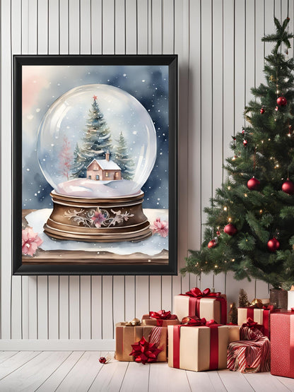 SÜMER Art Decoration çiçekli ve çam ağaçlı suluboya kar küresi yılbaşı posteri ana görseli