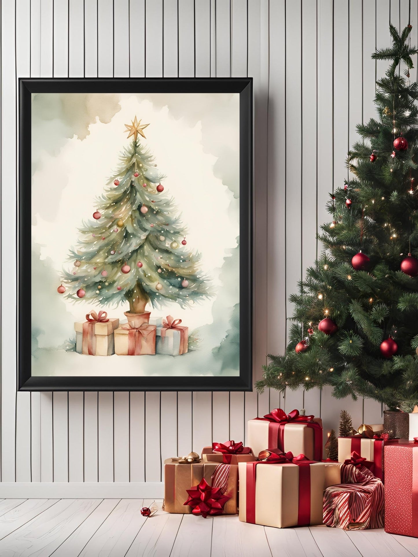 SÜMER Art Decoration suluboya efektli yılbaşı ağacı ve hediyeler posteri ana görseli