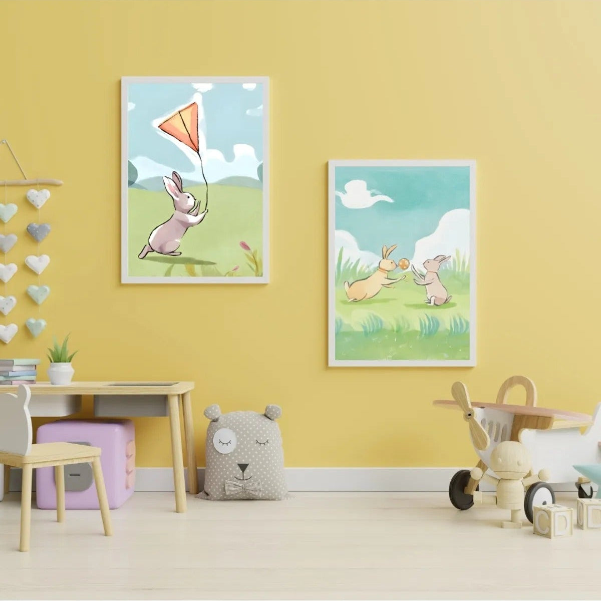 SÜMER Art Decoration 'Tavşan' çocuk odası 2'li dekoratif tablo seti ana görseli