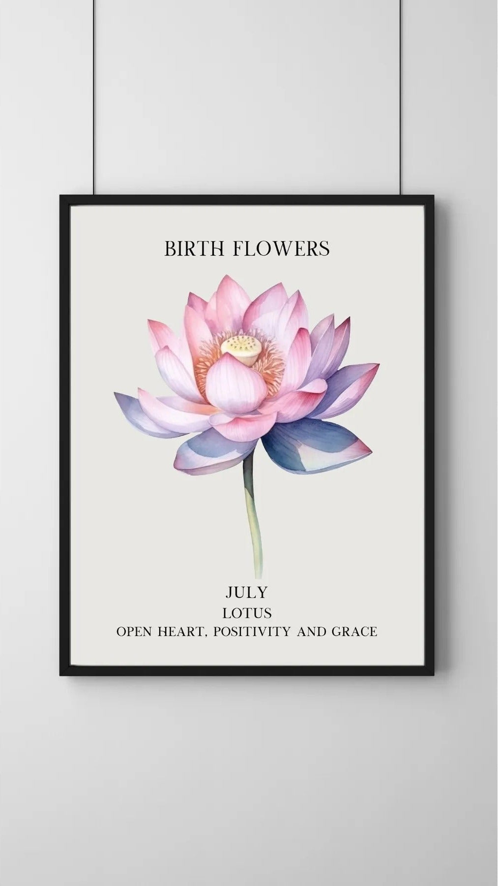 SÜMER Art Decoration Temmuz ayı doğum çiçeği Lotus (Nilüfer) temalı sanatsal suluboya posteri ana görseli