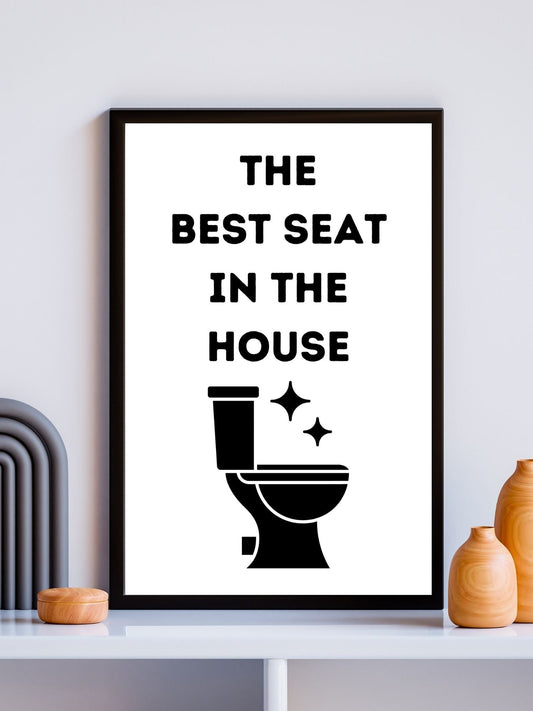 SÜMER Art Decoration "The best seat in the house" yazılı esprili banyo ve tuvalet illüstrasyonlu poster