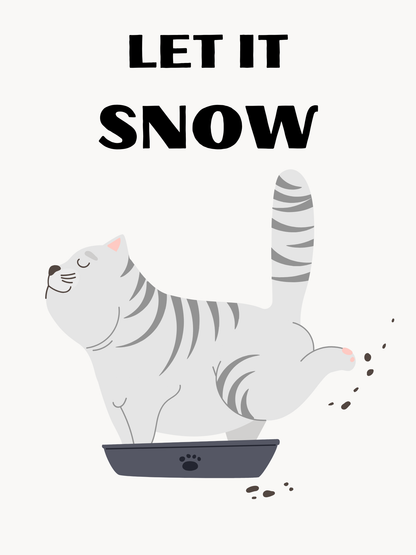 Tasarımda yer alan, kumu kar gibi savuran sevimli kedi figürünün sanatsal minimalist illüstrasyonu.