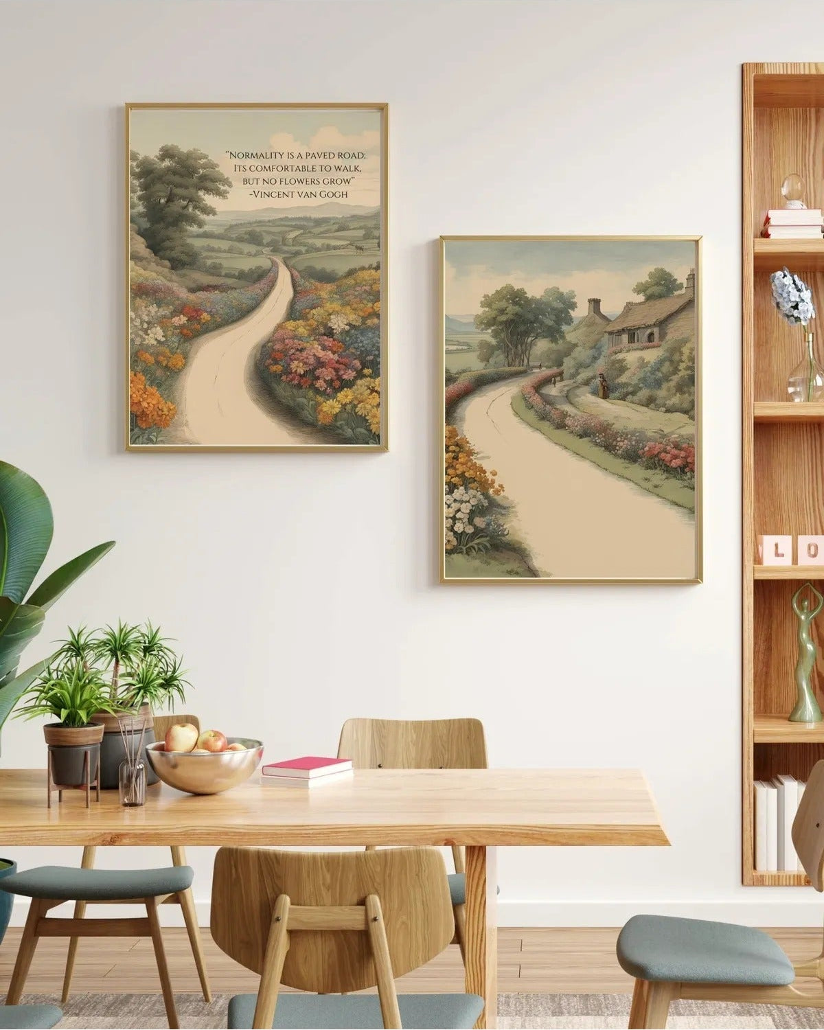 SÜMER Art Decoration Van Gogh ilhamlı "Normality is a paved road" sözlü manzara tablosu