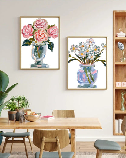 SÜMER Art Decoration vazoda güller ve papatyalar temalı 2'li empresyonist poster seti ana görseli