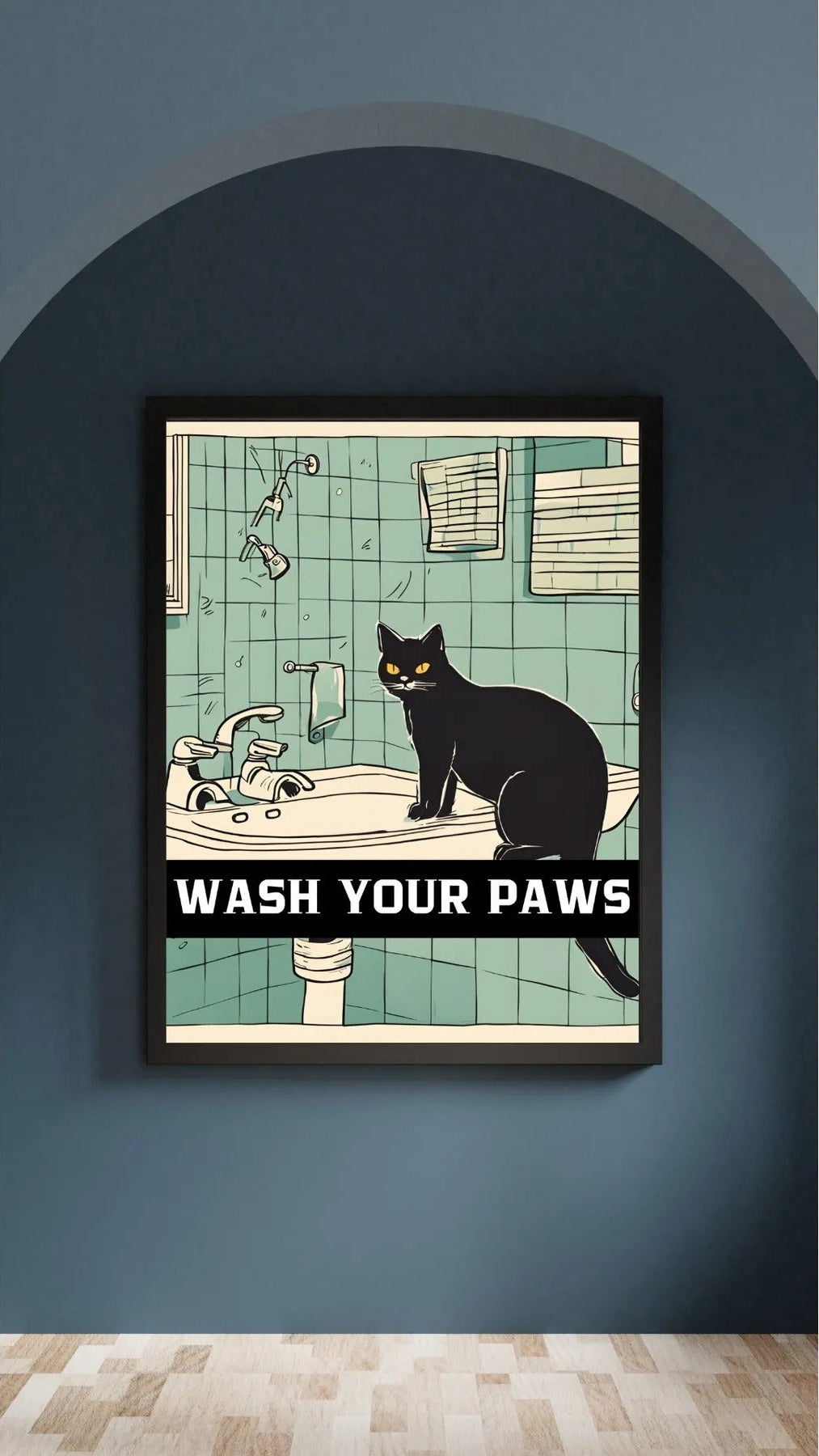 SÜMER Art Decoration "Wash Your Paws" siyah kedili banyo tablosu ana görseli