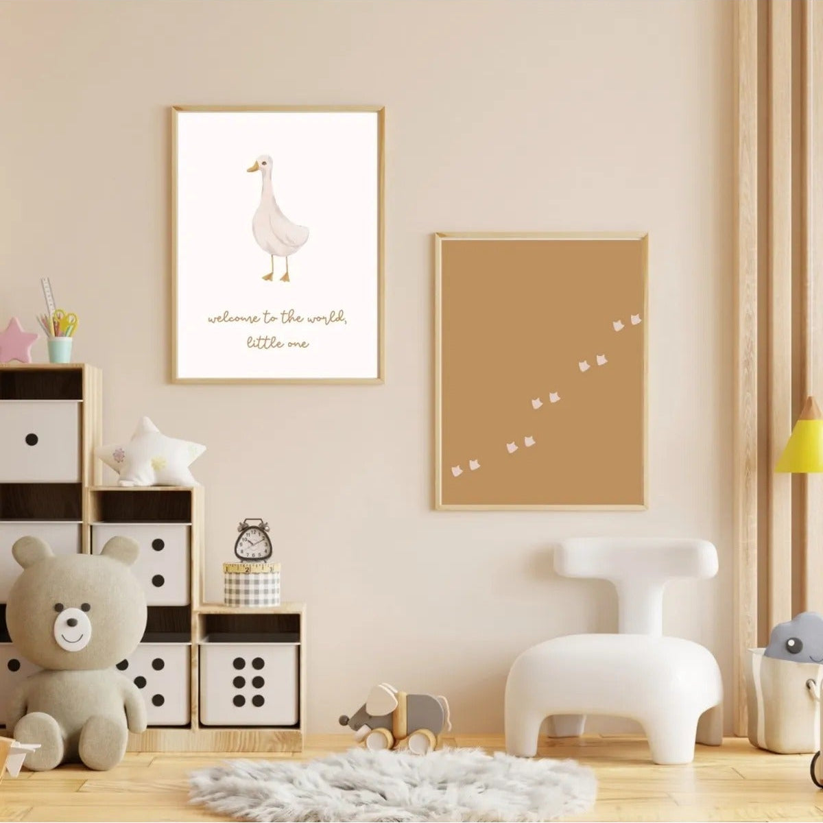 SÜMER Art Decoration "Welcome to the World" ördek ve ayak izi figürlü 2'li bebek odası tablo seti ana görseli