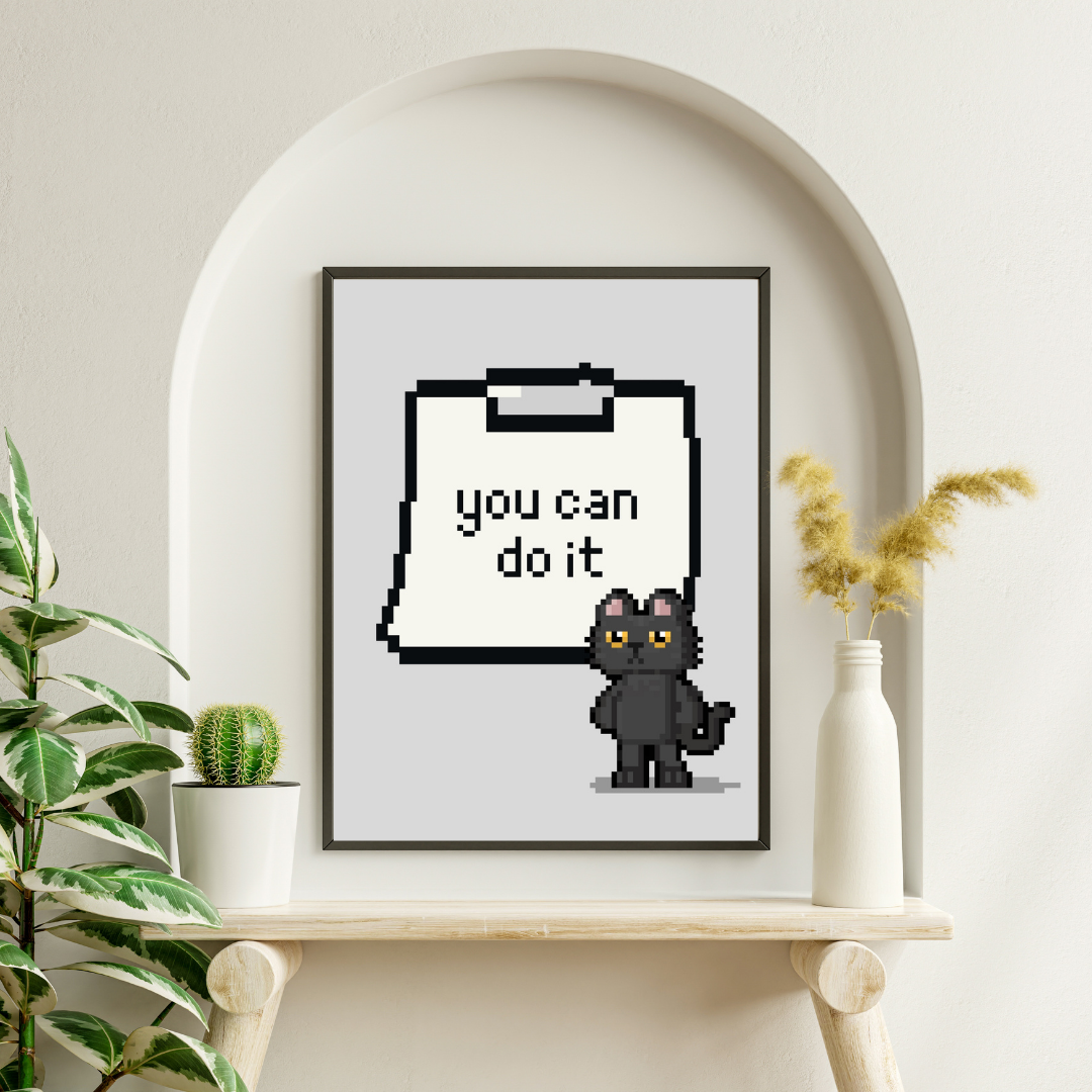 SÜMER Art Decoration "You Can Do It" retro pixel art kedi motivasyonel poster ana görseli
