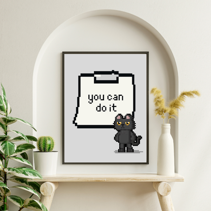 SÜMER Art Decoration "You Can Do It" retro pixel art kedi motivasyonel poster ana görseli