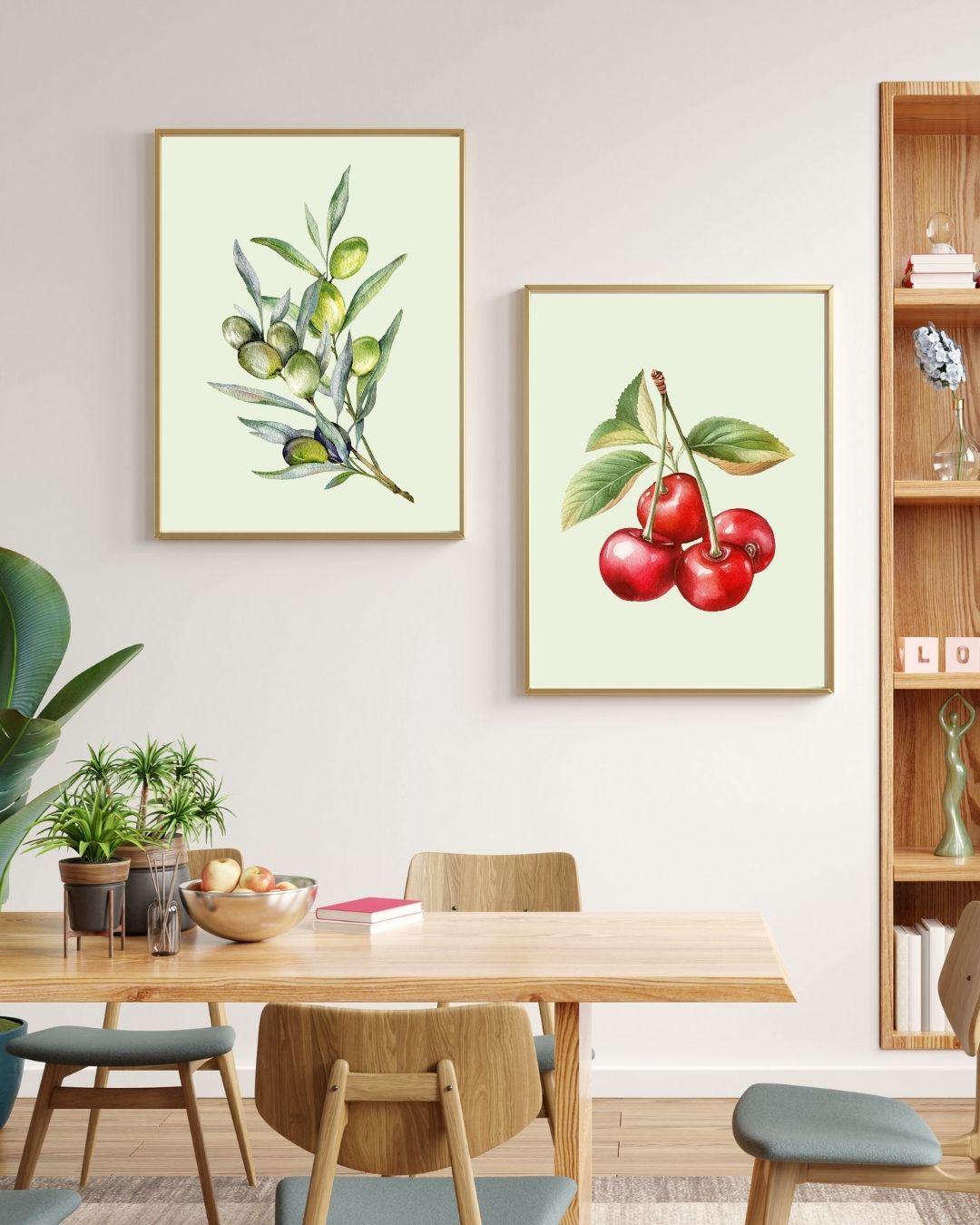 SÜMER Art Decoration zeytin ve kiraz temalı 2'li botanik mutfak tablo seti ana görseli